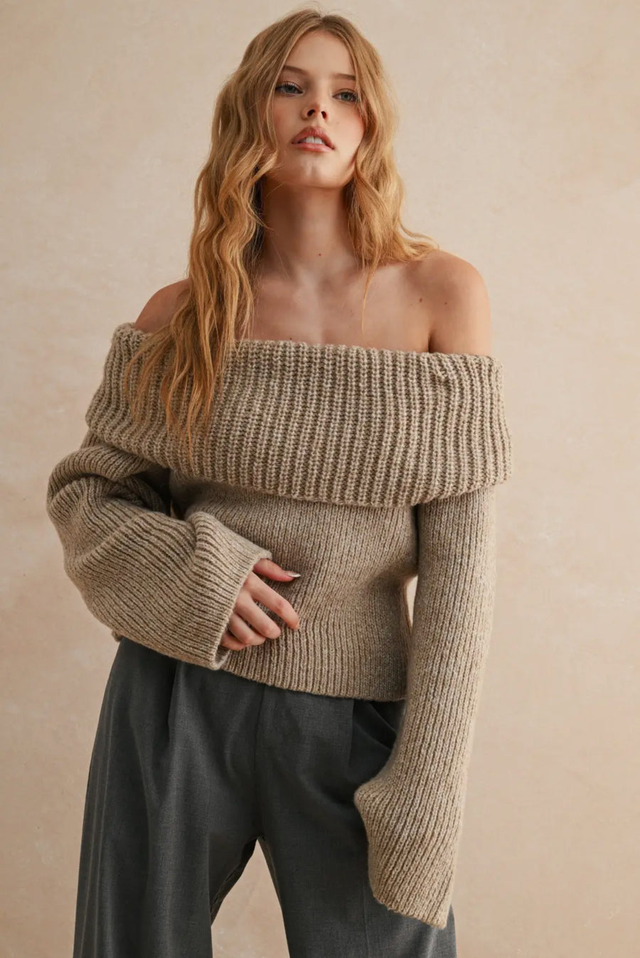 Eliana Off The Shoulder Sweater- Oatmeal