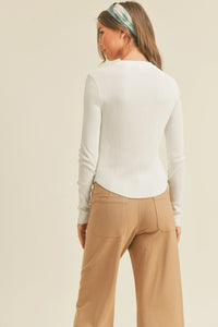 Oslo Ribbed Long Sleeve Basic Top - White