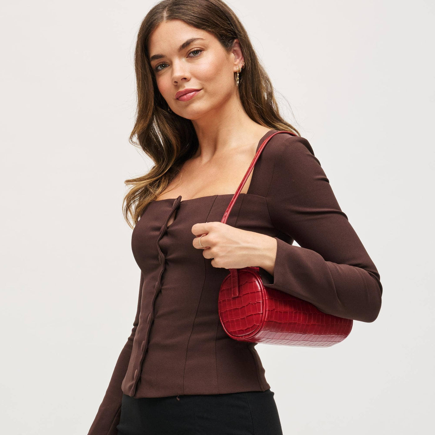 Rachel - Croco Shoulder Bag: Black