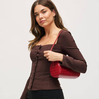 Rachel - Croco Shoulder Bag: Black