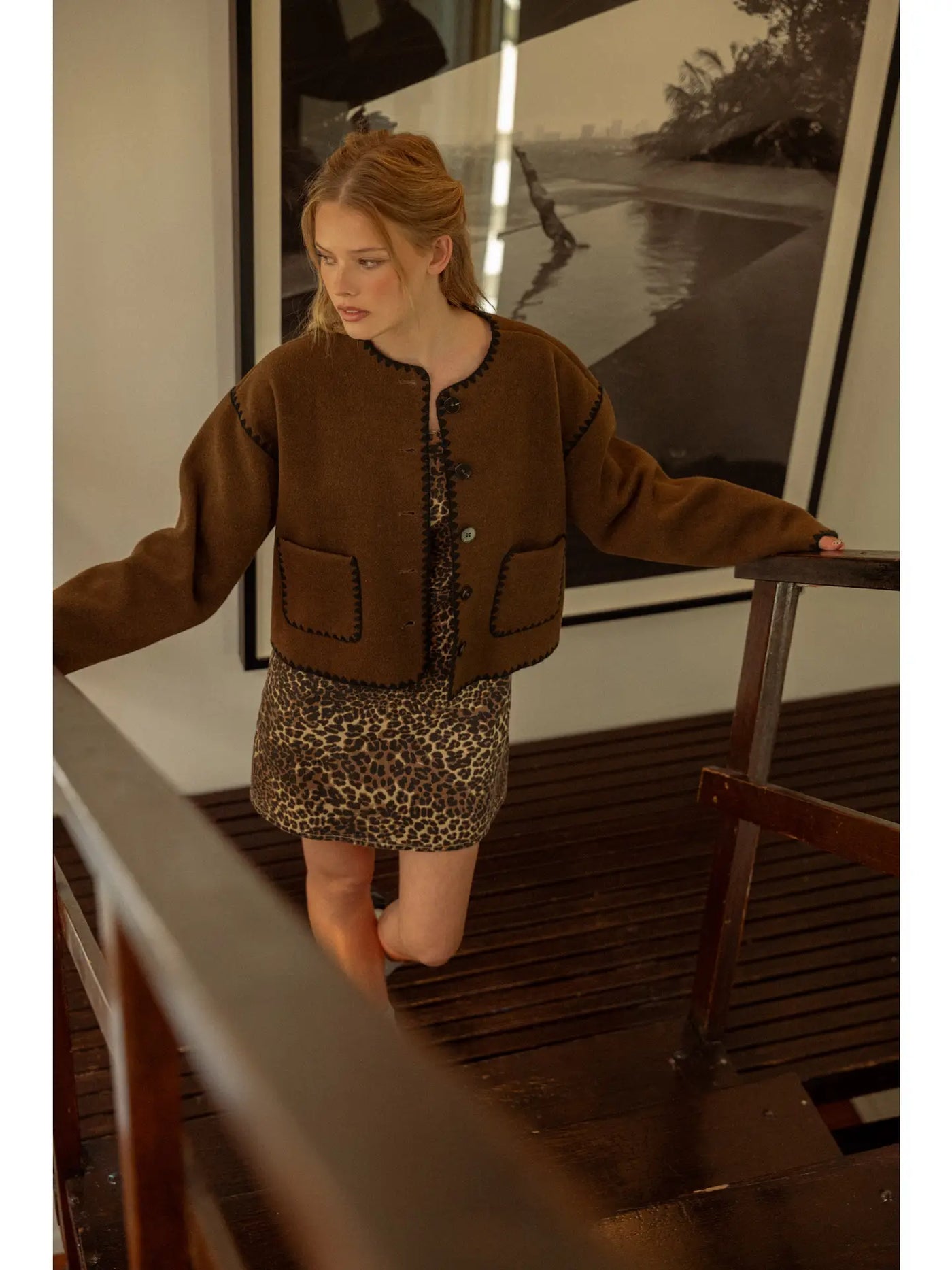 Marcie Exposed Stitch Button Closure Jacket