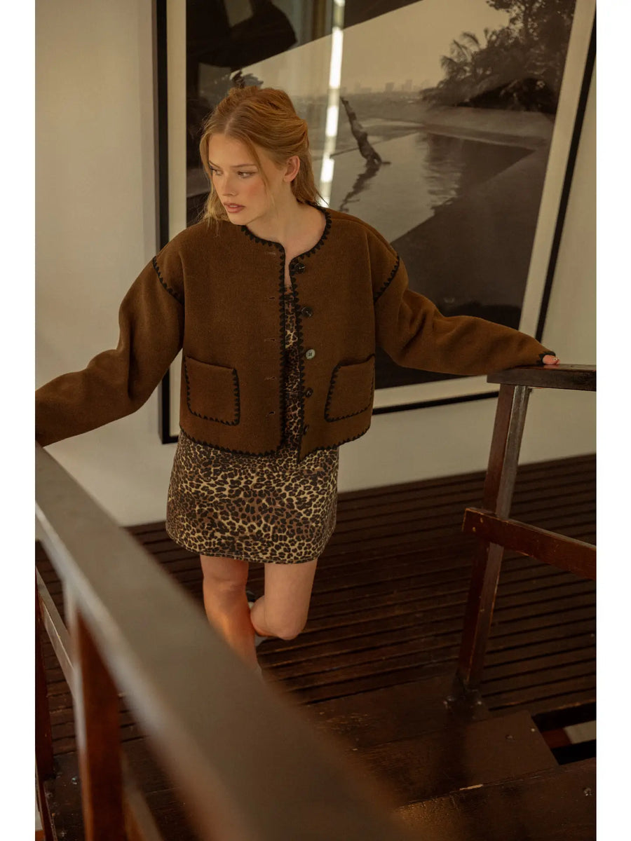 Marcie Exposed Stitch Button Closure Jacket