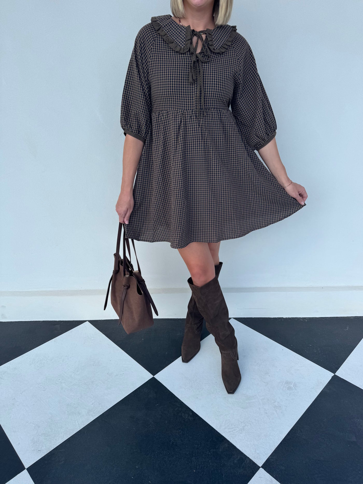 Amber Mini Dress- Dark Brown/Navy