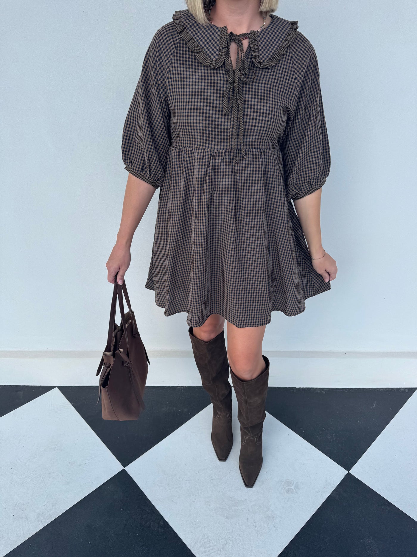 Amber Mini Dress- Dark Brown/Navy