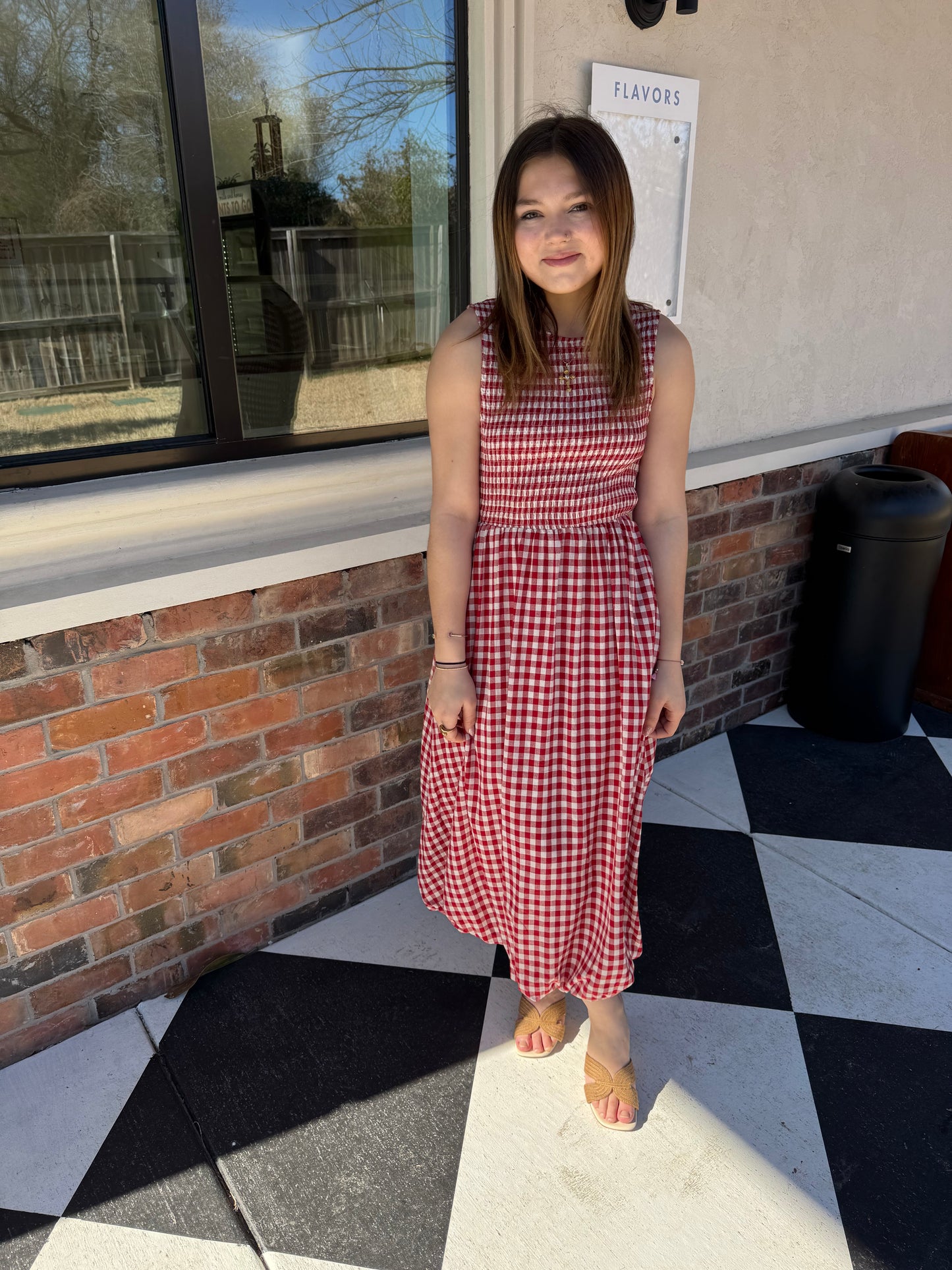 The Apple Hill Gingham Midi Dress - Smocked Cotton Midi Dress Xs / Red The Apple Hill Gingham Midi Dress - Smocked Cotton Midi Dress Xs / Red