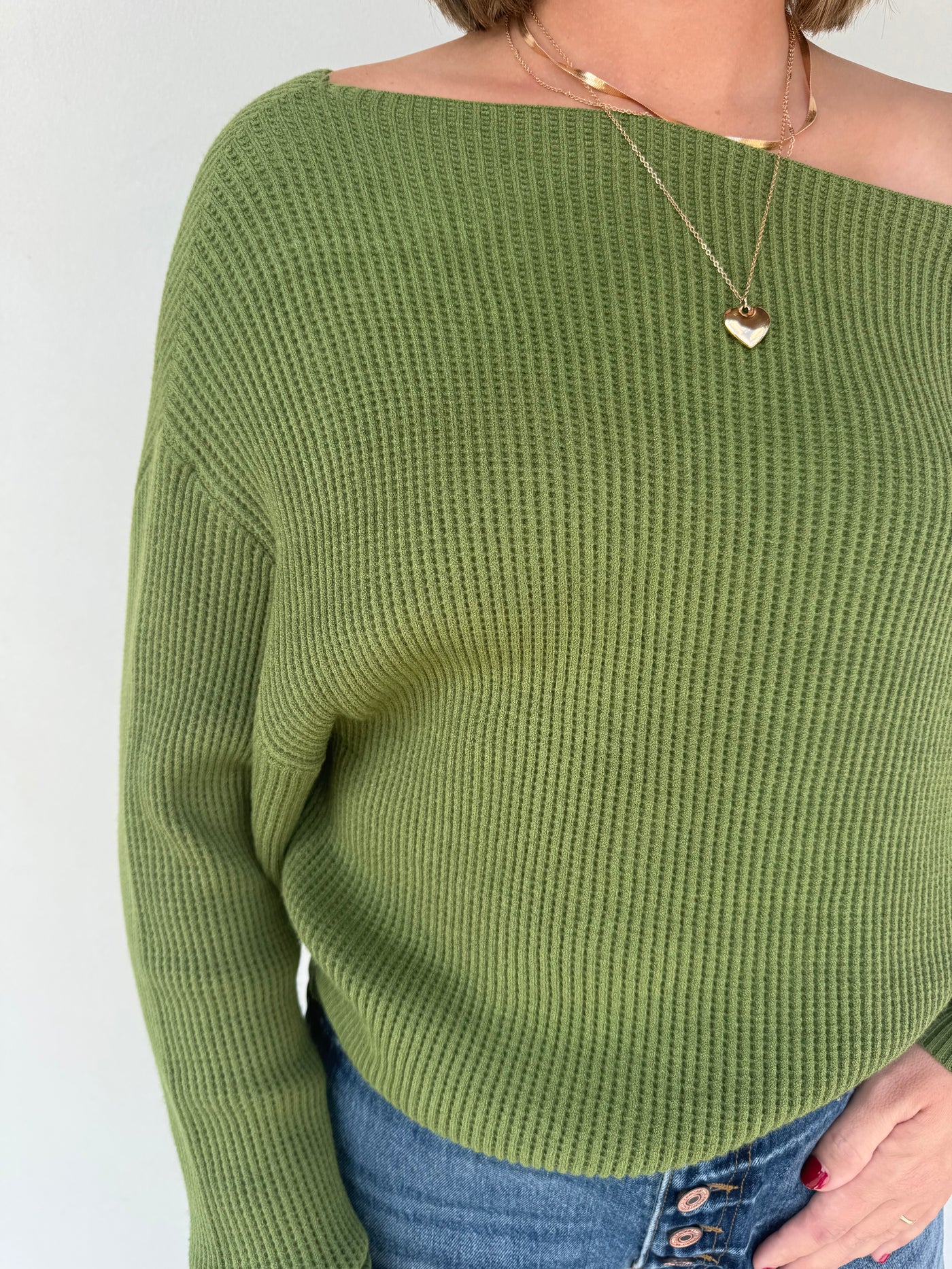 Bre Waffle Knit Top- Olive