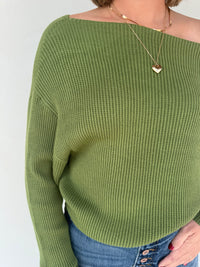 Bre Waffle Knit Top- Olive