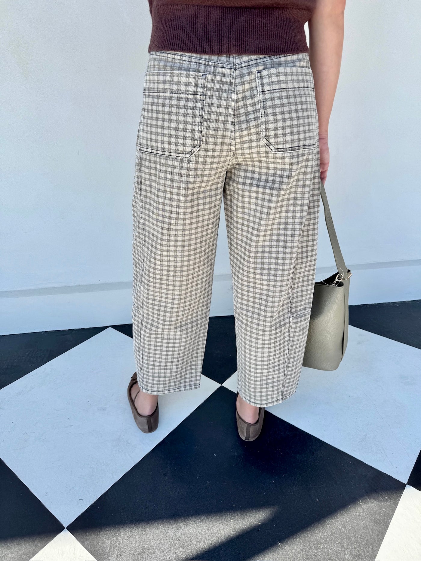 Everlee Plaid Checkered Barrel Pants