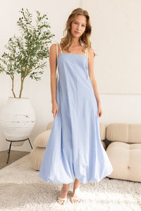 Judy Bubble Tie Shoulder Midi Dress- Baby Blue