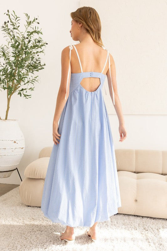 Judy Bubble Tie Shoulder Midi Dress- Baby Blue