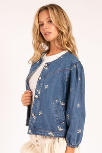 Janeth Embroidered Denim Puff Sleeve Top