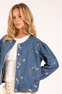 Janeth Embroidered Denim Puff Sleeve Top