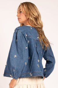 Janeth Embroidered Denim Puff Sleeve Top