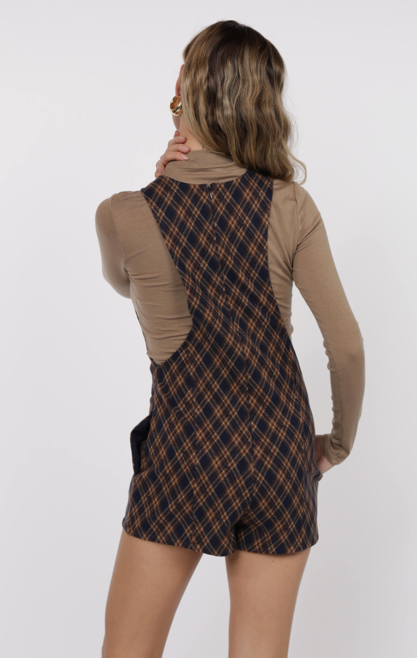 In Time Stretch Plaid Romper