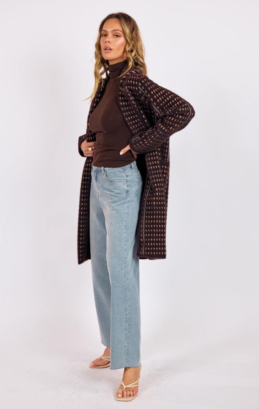 Marceau Houndstooth Coat- Brown