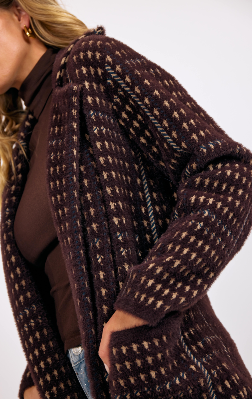 Marceau Houndstooth Coat- Brown