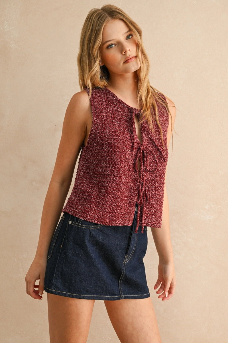 Devika Two Tone Tie Front Sweater Vest