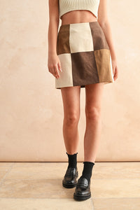 Camille Patchwork Faux Suede Skirt