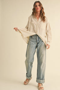 Vanessa Striped Button Down - Mustard/Ivory