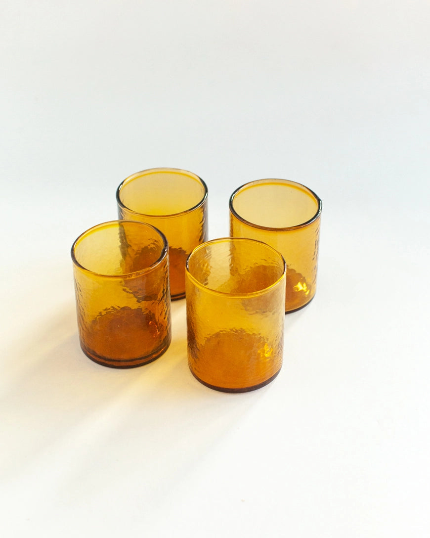 Handblown Hammered Glasses- Amber