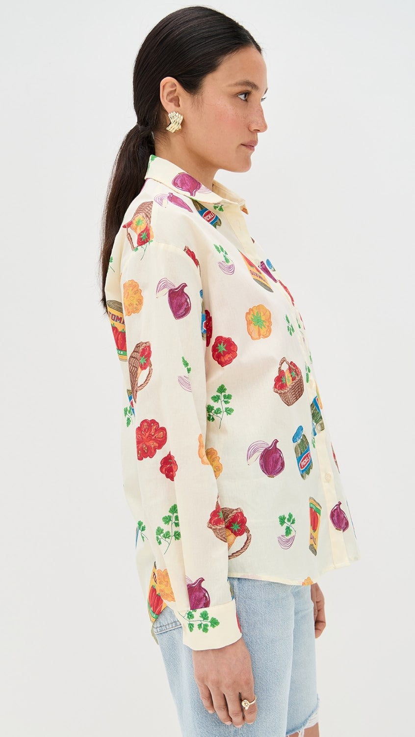 Caroline Off White Pattern Button Down