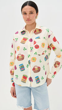 Caroline Off White Pattern Button Down