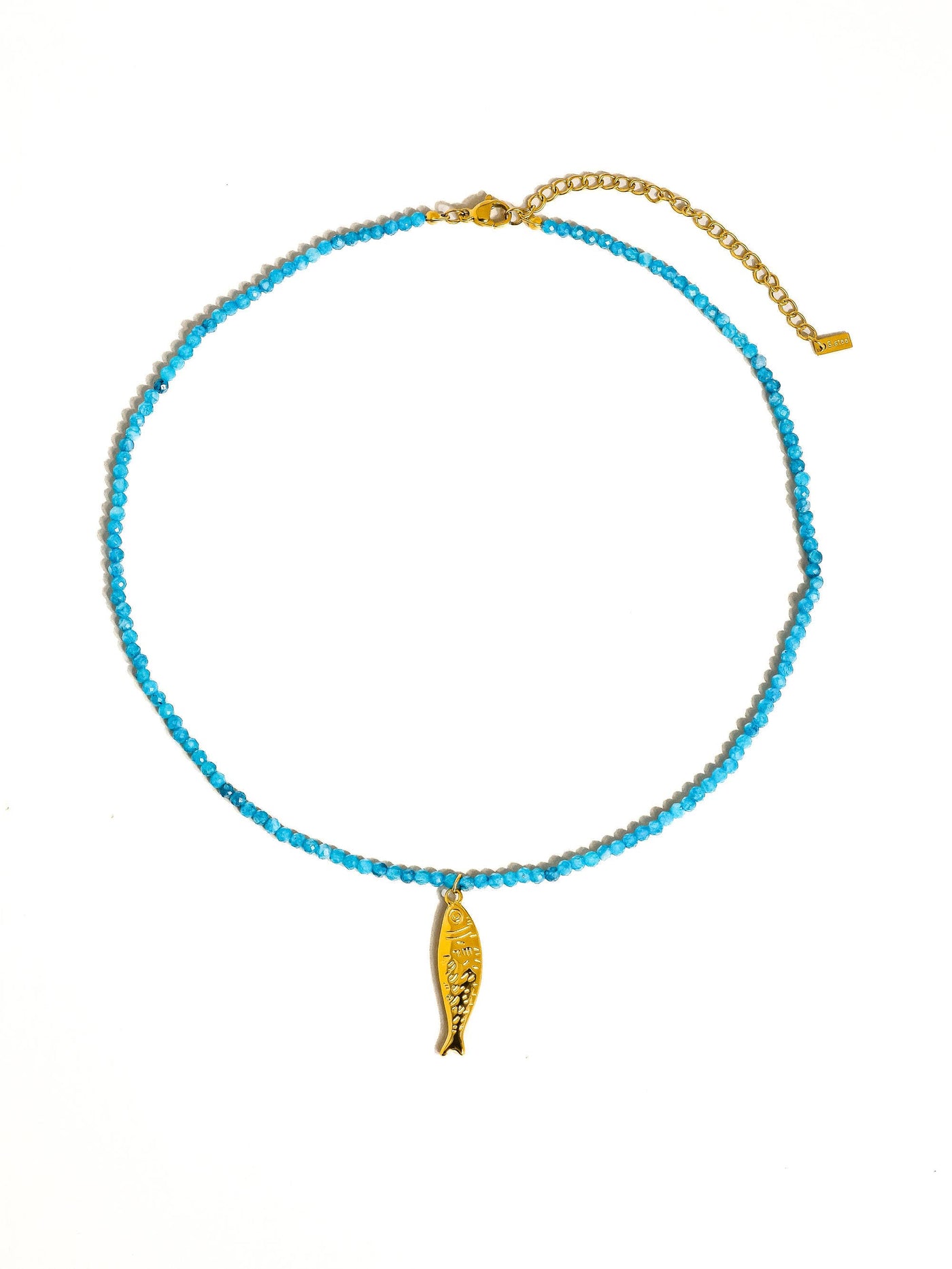 Sasha 18K Gold Non-Tarnish Fish Beaded Necklace: Blue