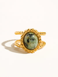 Green Stone Adjustable 18K Gold Ring