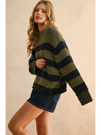 Tobi Striped Sweater Top - Navy/Olive