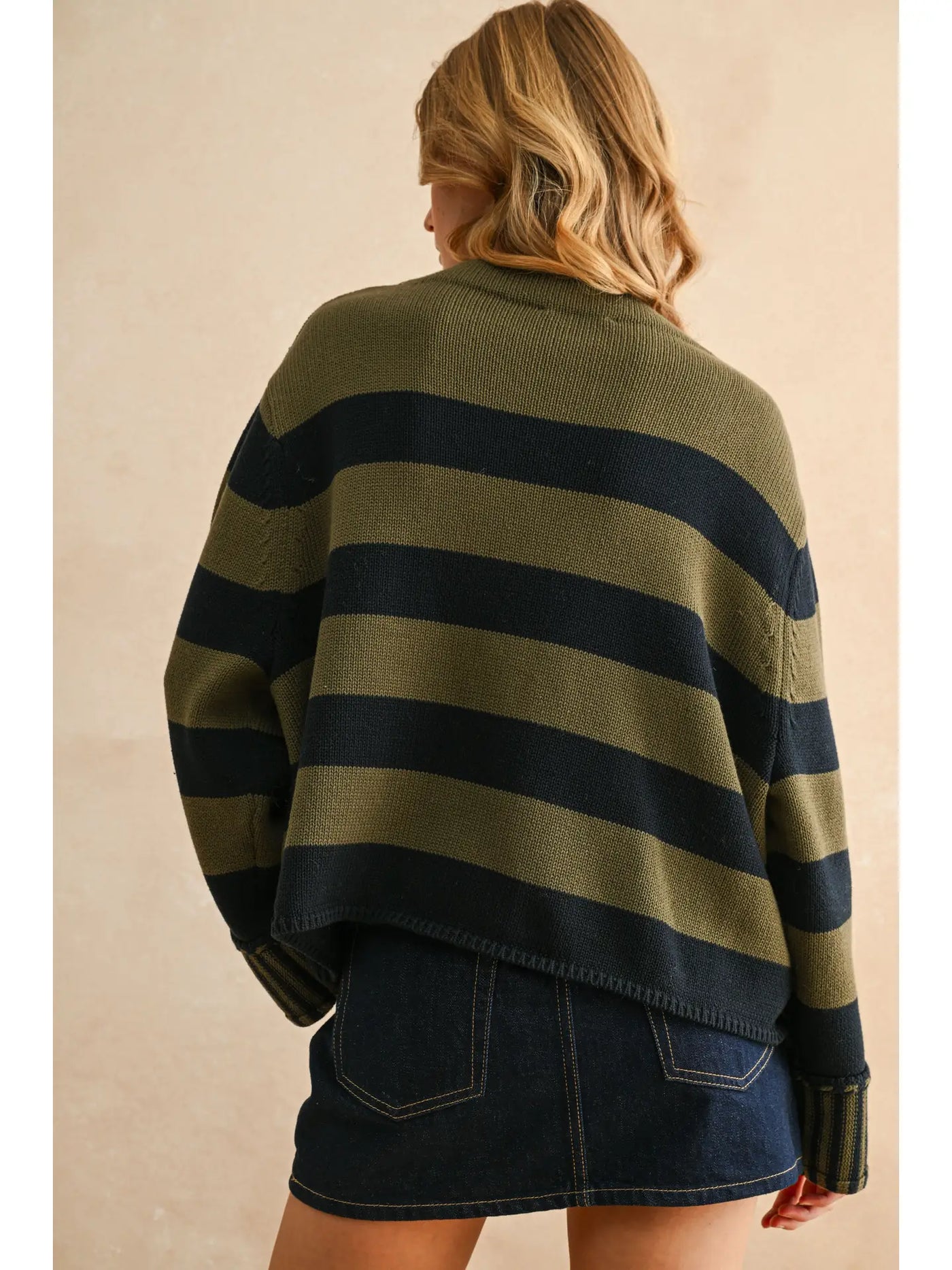 Tobi Striped Sweater Top - Navy/Olive