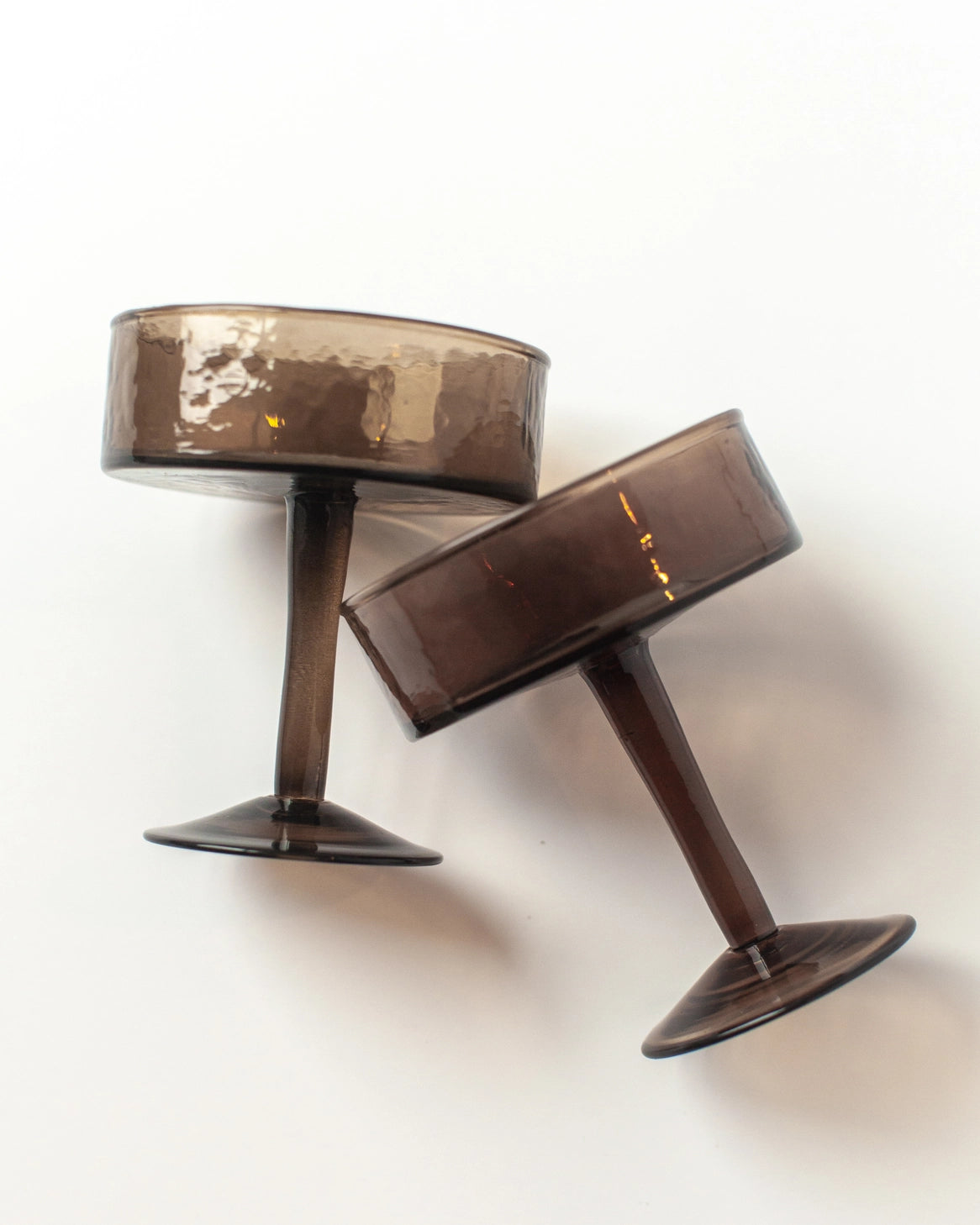 Handblown Hammered Cocktail Glass Pair- Smoke