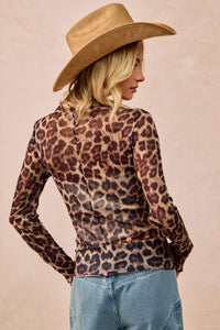 Mesh Leopard Long Sleeve Top