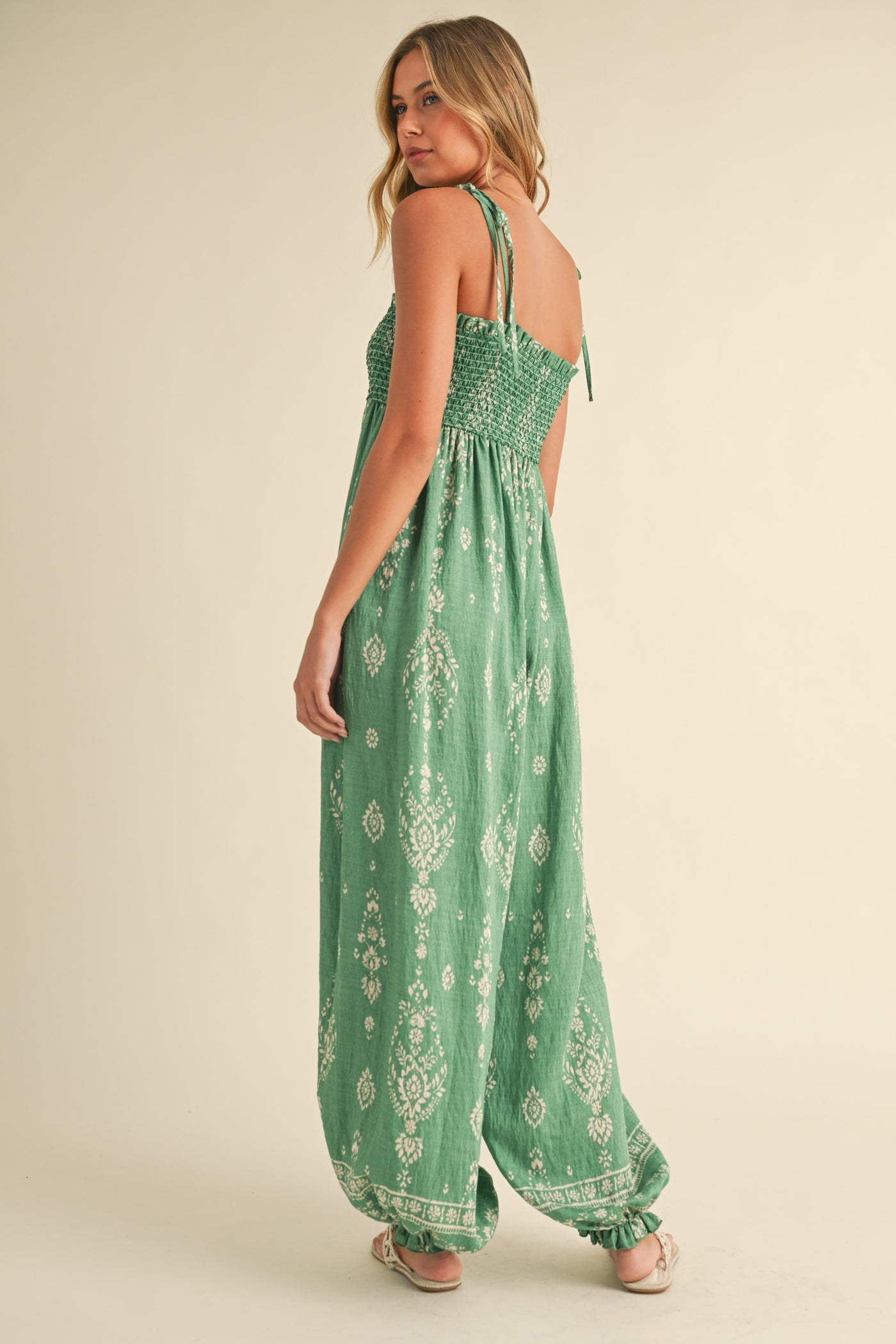 Janey Balloon Green Jumpsuit