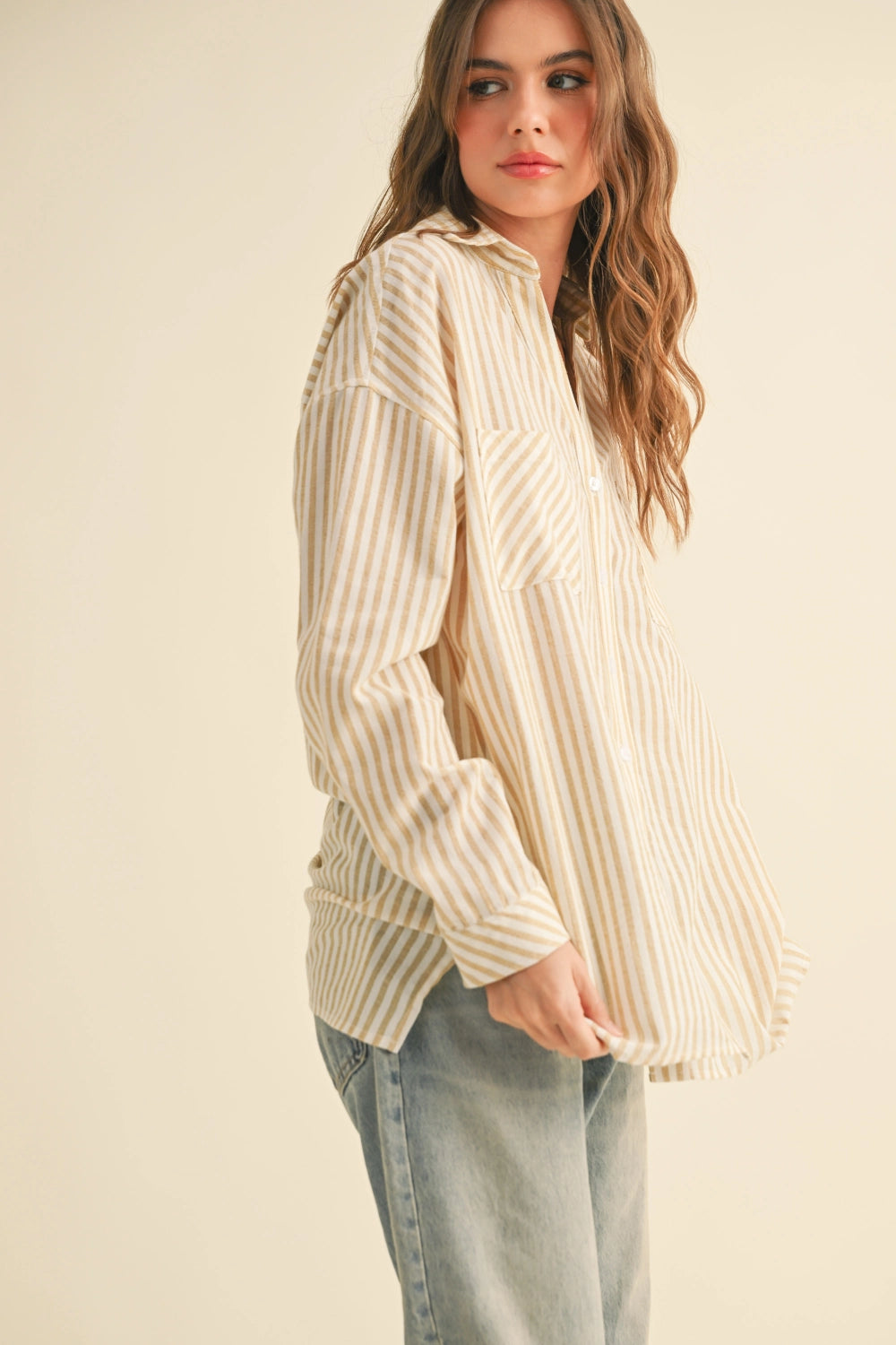 Vanessa Striped Button Down - Mustard/Ivory