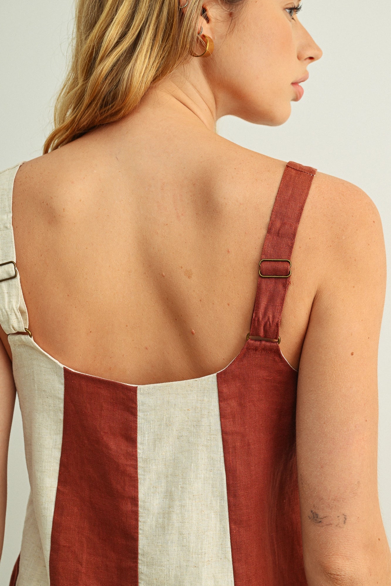 Mia Color Block Linen Mini Dress - Clay Medium Mia Color Block Linen Mini Dress - Clay Medium