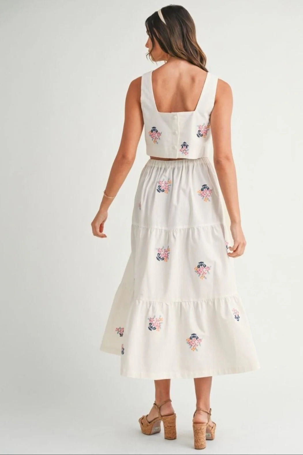 Madison Embroidered Crop Top and Midi Skirt Set