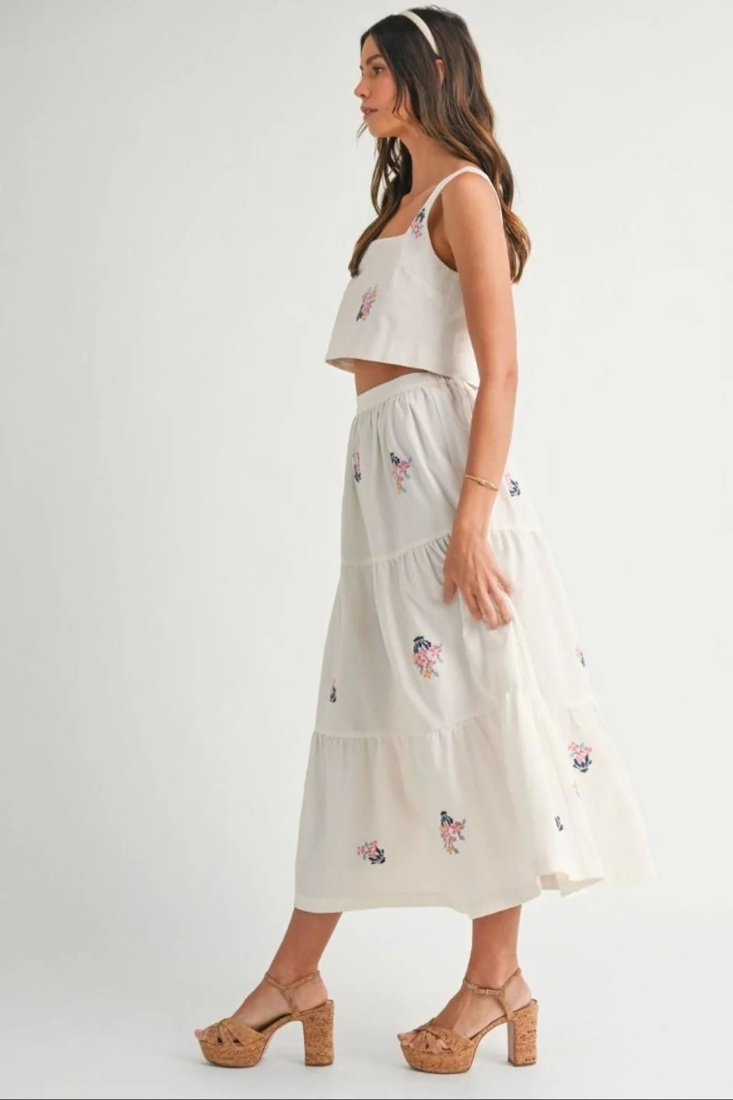 Madison Embroidered Crop Top and Midi Skirt Set