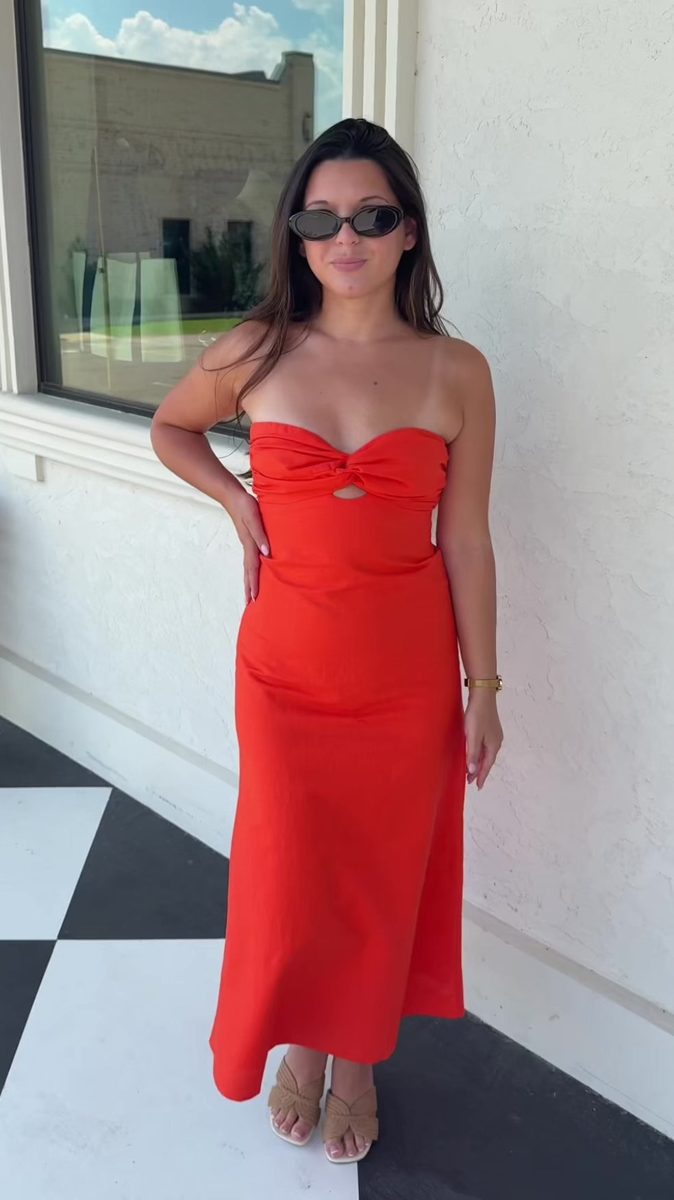 Emery Linen Twist Midi Dress - Burnt Orange
