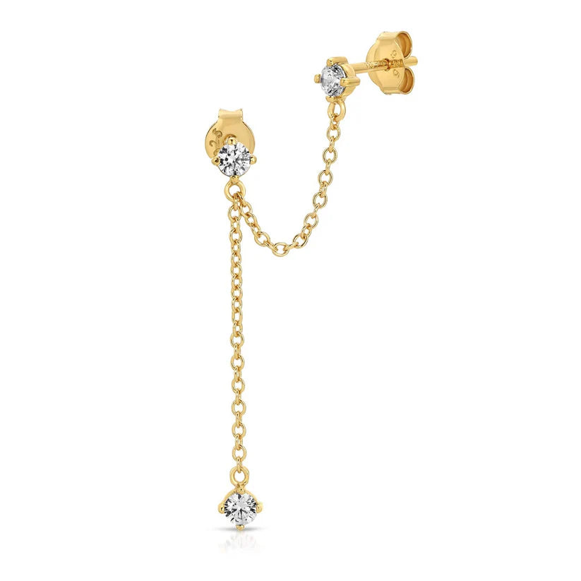 Double Piercing Dangle Chain Earrings